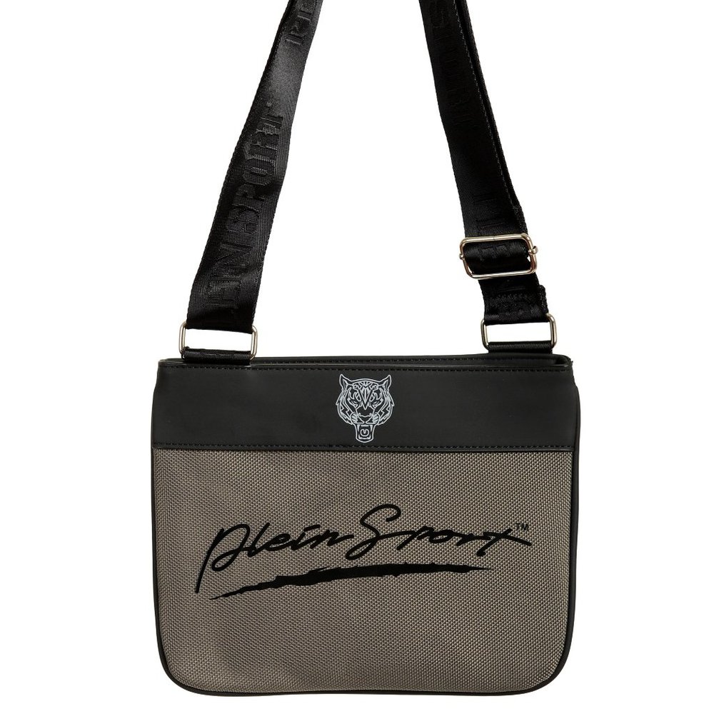 Plein Sport Unisex Gray Logo Print Crossbody Bag